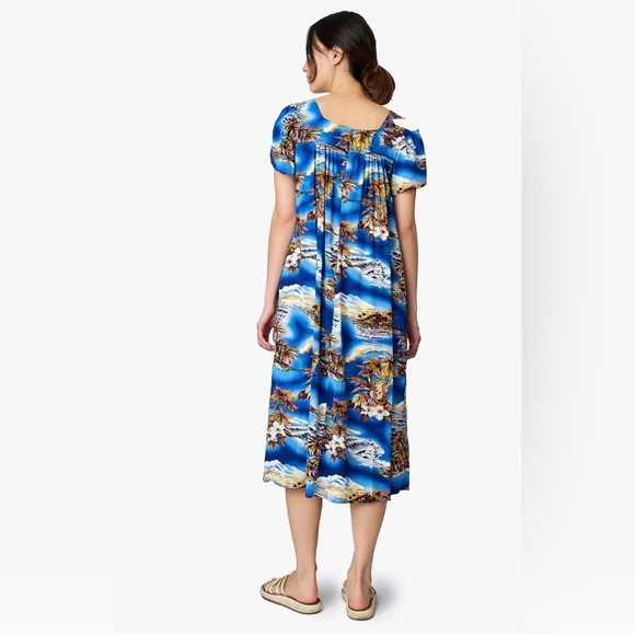 Hilo Hattie Blue Hawaii 3X Made in USA Tulip Sleeve Tropical Muu Muu Dress Beach - Picture 9 of 11
